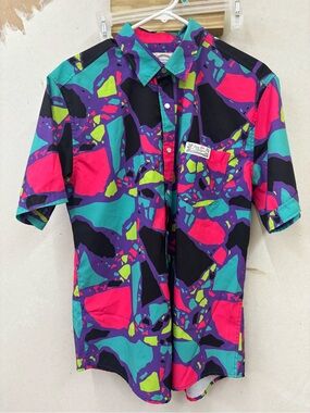 PSI international vibrant abstract print short sleeve shirt men medium